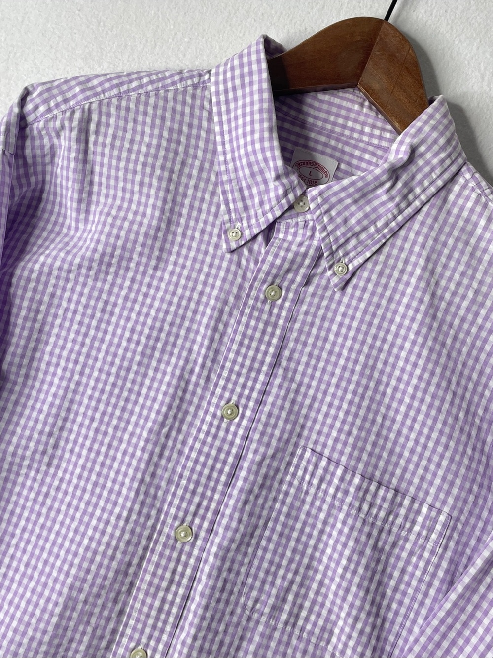 Brooks Brothers Shirt Mens Large Purple Gingham Cotton Madison Preppy Old Money